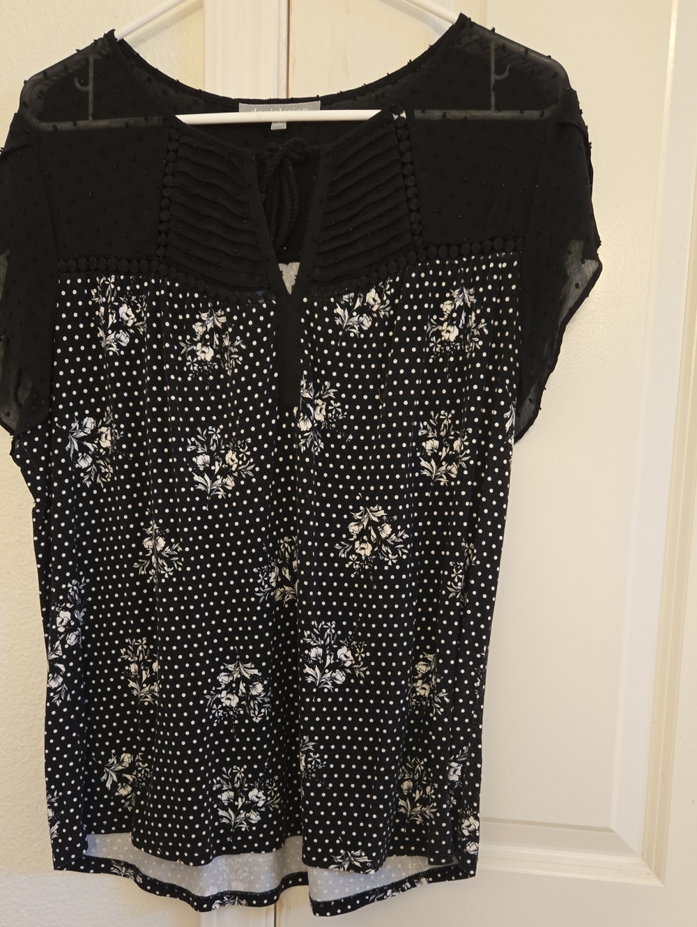 Daniel Rainn Black Textured Tie-Front Top